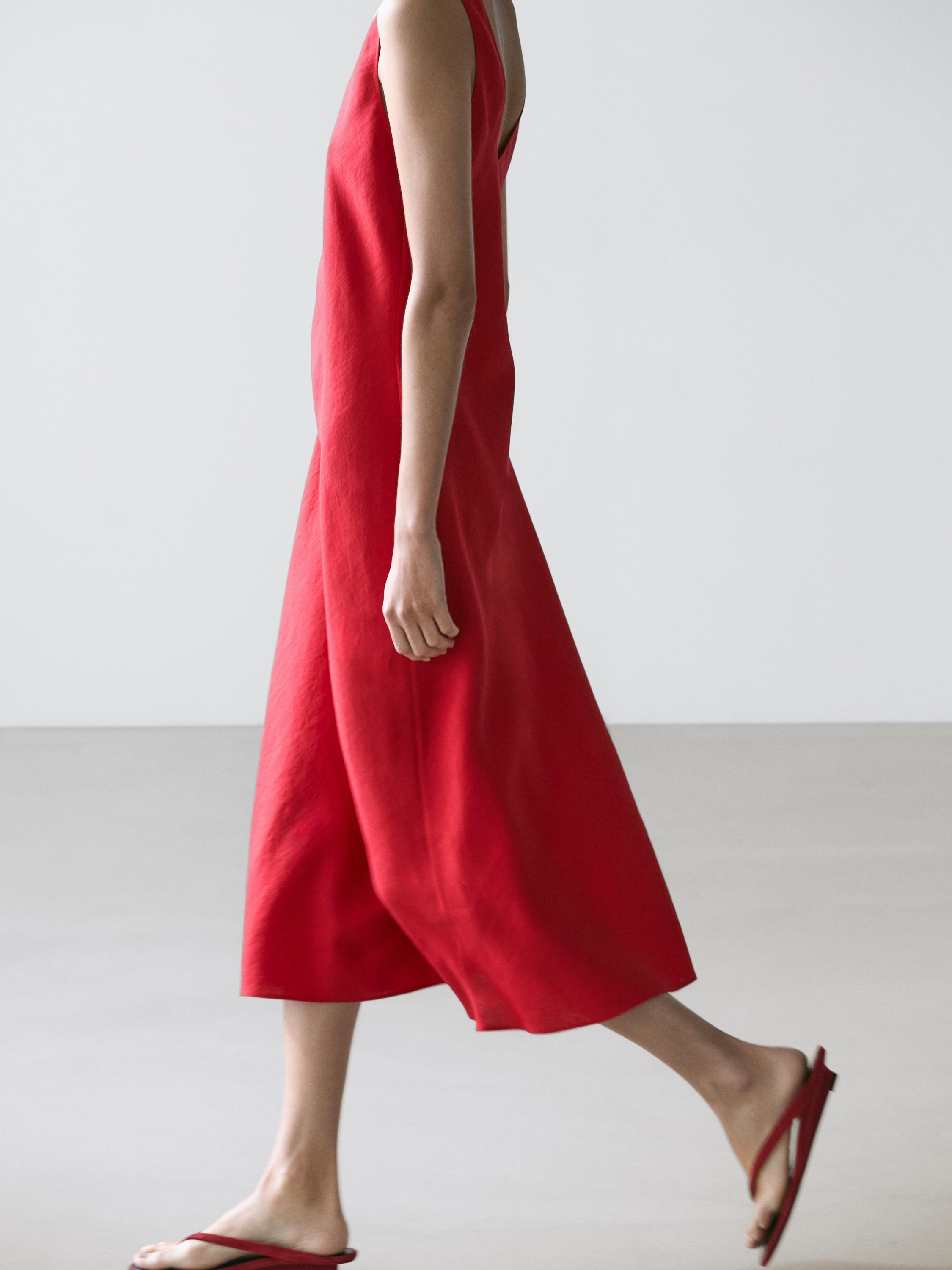 100% linen strappy midi dress